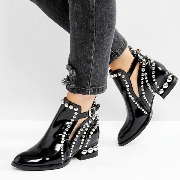 {Jeffery Campbell} Rylance Gold Studded Patent Leather Booties - Picture 16 of 16